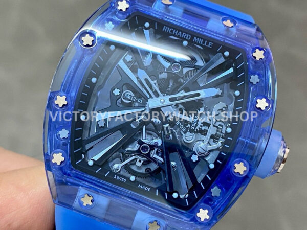 RM Factory Richard Mille RM 12-01 39mm Blue Synthetic Crystal Blue Rubber Strap Skeletonized Bl ( (4) RM Factory Richard Mille RM 12-01 39mm Blue Synthetic Crystal Blue Rubber Strap Skeletonized Black Dial