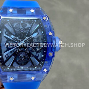 RM Factory Richard Mille RM 12-01 blue synthetic crystal blue rubber strap black skeletonized dial