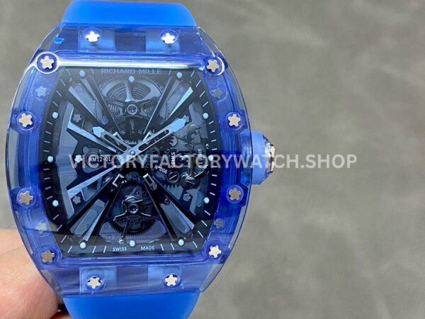 RM Factory Richard Mille RM 12-01 39mm Blue Synthetic Crystal Blue Rubber Strap Skeletonized Bl ( (8) RM Factory Richard Mille RM 12-01 blue synthetic crystal blue rubber strap black skeletonized dial