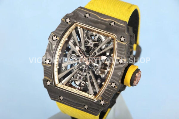 RM Factory Richard Mille RM 12-01 39mm Carbon Fiber Yellow Canvas Strap Skeletonized Rose Go (4) RM Factory Richard Mille RM 12-01 39mm Carbon Fiber Yellow Canvas Strap Skeletonized Rose Gold Dial