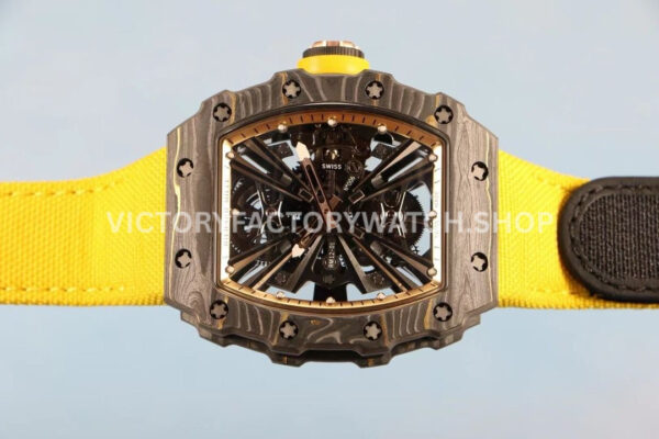 RM Factory Richard Mille RM 12-01 39mm Carbon Fiber Yellow Canvas Strap Skeletonized Rose Go (6) RM Factory Richard Mille RM 12-01 39mm Carbon Fiber Yellow Canvas Strap Skeletonized Rose Gold Dial