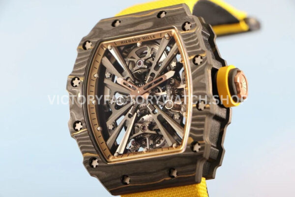 RM Factory Richard Mille RM 12-01 39mm Carbon Fiber Yellow Canvas Strap Skeletonized Rose Go (7) RM Factory Richard Mille RM 12-01 39mm Carbon Fiber Yellow Canvas Strap Skeletonized Rose Gold Dial