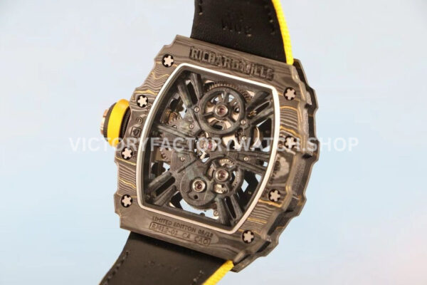 RM Factory Richard Mille RM 12-01 39mm Carbon Fiber Yellow Canvas Strap Skeletonized Rose Go (9) RM Factory Richard Mille RM 12-01 39mm Carbon Fiber Yellow Canvas Strap Skeletonized Rose Gold Dial