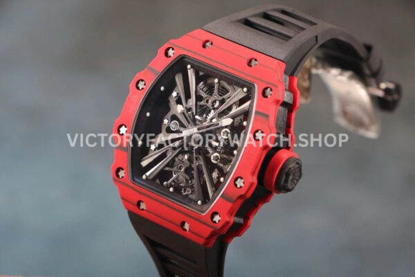 RM Factory Richard Mille RM 12-01 39mm Red Carbon Fiber Black Rubber Strap Skeletonized Black Dial