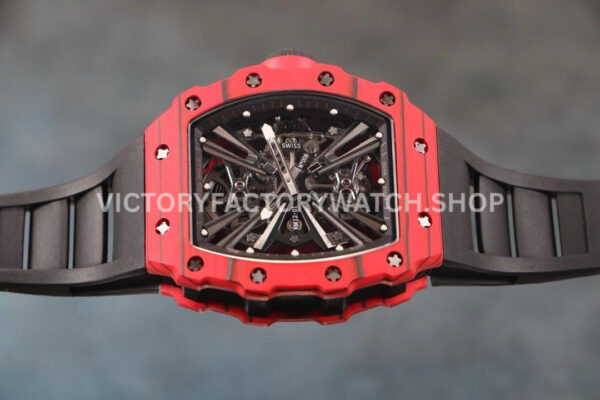 RM Factory Richard Mille RM 12-01 39mm Red Carbon Fiber Black Rubber Strap Skeletonized Black Dial