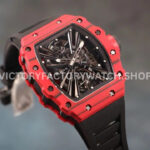 RM Factory Richard Mille RM 12-01 39mm Red Carbon Fiber Black Rubber Strap Skeletonized Black Dial