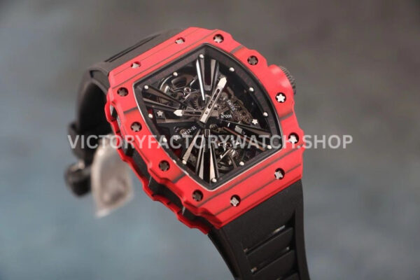 RM Factory Richard Mille RM 12-01 39mm Red Carbon Fiber Black Rubber Strap Skeletonized Black Dial