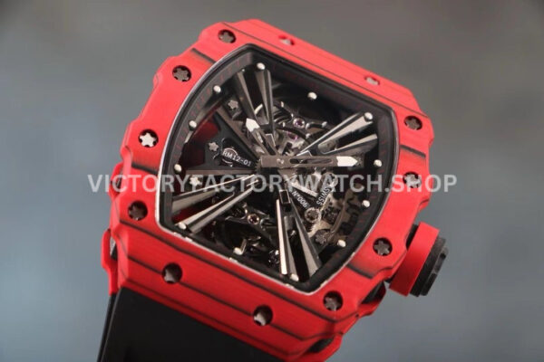 RM Factory Richard Mille RM 12-01 39mm Red Carbon Fiber Black Rubber Strap Skeletonized Black Dial