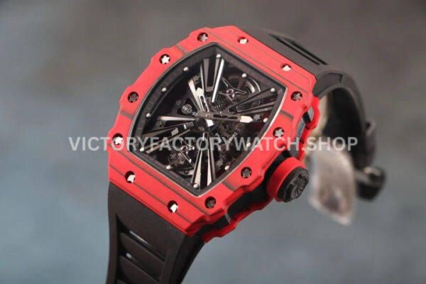 RM Factory Richard Mille RM 12-01 39mm Red Carbon Fiber Black Rubber Strap Skeletonized Black Dial