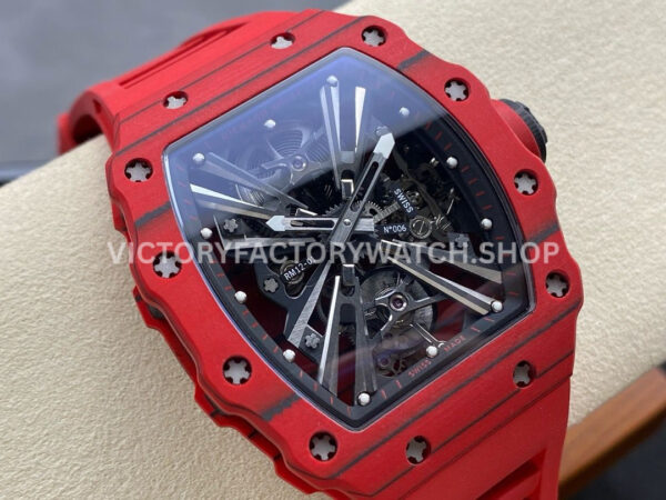 RM Factory Richard Mille RM 12-01 39mm Red Carbon Fiber Red Rubber Strap Skeletonized Black Dial