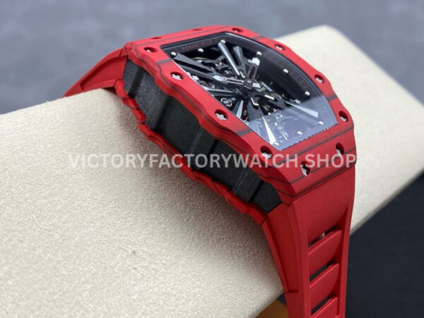 RM Factory Richard Mille RM 12-01 39mm Red Carbon Fiber Red Rubber Strap Skeletonized Black Dial