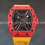 RM Factory Richard Mille RM 12-01 red carbon fiber yellow rubber strap black skeletonized dial