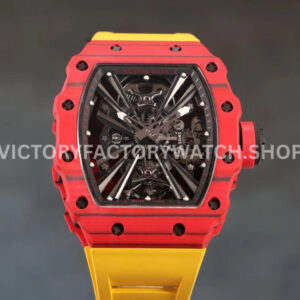 RM Factory Richard Mille RM 12-01 red carbon fiber yellow rubber strap black skeletonized dial