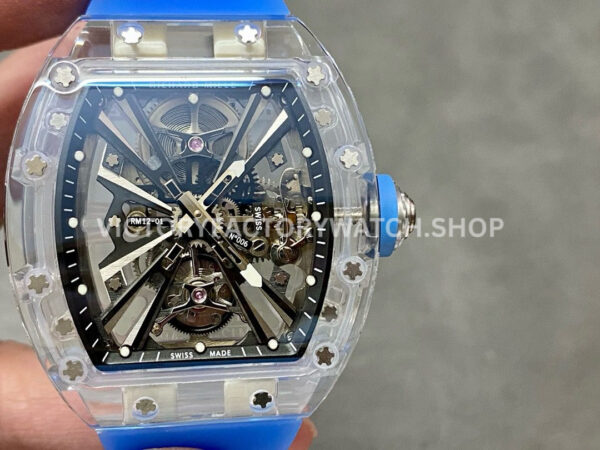 RM Factory Richard Mille RM 12-01 39mm Synthetic Crystal Blue Rubber Strap Skeletonized Bl (9) RM Factory Richard Mille RM 12-01 synthetic crystal blue rubber strap black skeletonized dial