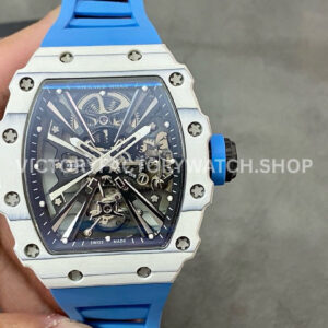 RM Factory Richard Mille RM 12-01 white carbon fiber light blue rubber strap black skeletonized dial