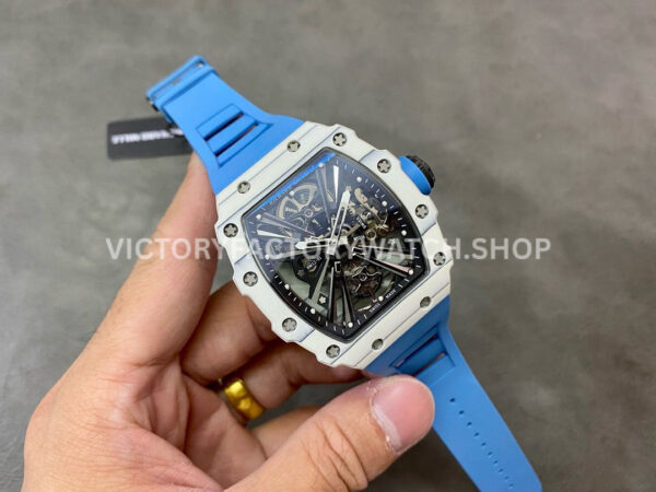 RM Factory Richard Mille RM 12-01 39mm White Carbon Fiber Light Blue Rubber Strap Skeletonized B ( (4) RM Factory Richard Mille RM 12-01 39mm White Carbon Fiber Light Blue Rubber Strap Skeletonized Black Dial