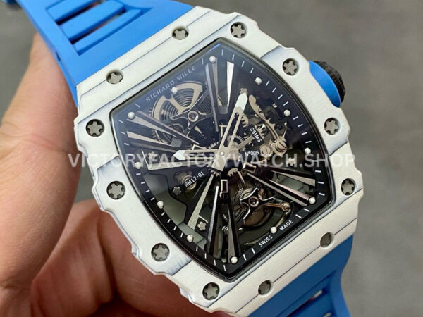 RM Factory Richard Mille RM 12-01 39mm White Carbon Fiber Light Blue Rubber Strap Skeletonized B ( (6) RM Factory Richard Mille RM 12-01 39mm White Carbon Fiber Light Blue Rubber Strap Skeletonized Black Dial