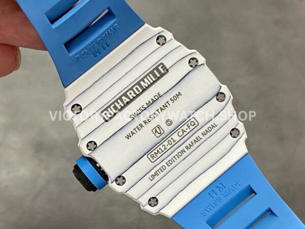 RM Factory Richard Mille RM 12-01 39mm White Carbon Fiber Light Blue Rubber Strap Skeletonized B ( (7) RM Factory Richard Mille RM 12-01 39mm White Carbon Fiber Light Blue Rubber Strap Skeletonized Black Dial