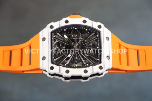 RM Factory Richard Mille RM 12-01 39mm White Carbon Fiber Orange Rubber Strap Skeletonized Black Dial