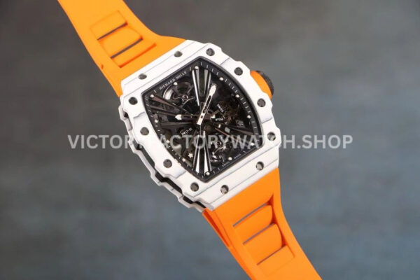 RM Factory Richard Mille RM 12-01 39mm White Carbon Fiber Orange Rubber Strap Skeletonized Black Dial