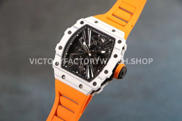 RM Factory Richard Mille RM 12-01 39mm White Carbon Fiber Orange Rubber Strap Skeletonized Black Dial