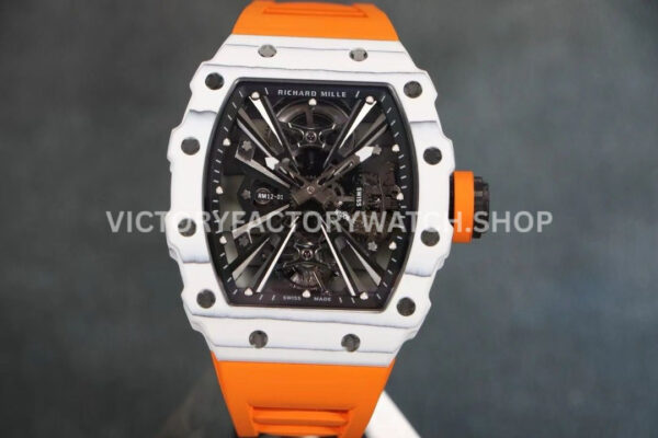 RM Factory Richard Mille RM 12-01 white carbon fiber orange rubber strap black skeletonized dial