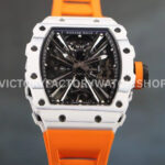 RM Factory Richard Mille RM 12-01 39mm White Carbon Fiber Orange Rubber Strap Skeletonized Black Dial