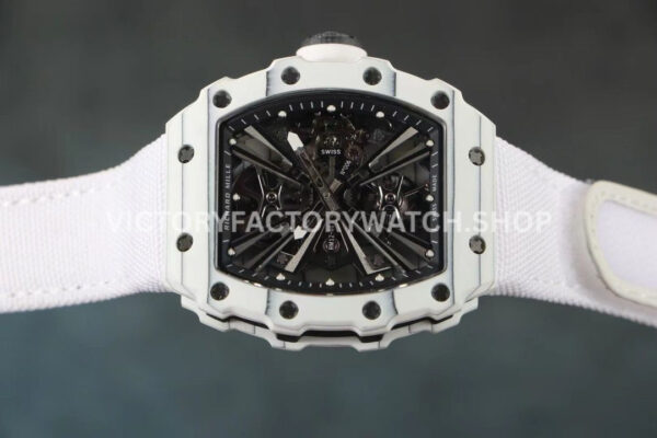 RM Factory Richard Mille RM 12-01 39mm White Carbon Fiber White Canvas Strap Skeletonized Black D (4) RM Factory Richard Mille RM 12-01 39mm White Carbon Fiber White Canvas Strap Skeletonized Black Dial