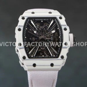RM Factory Richard Mille RM 12-01 white carbon fiber white canvas strap black skeletonized dial