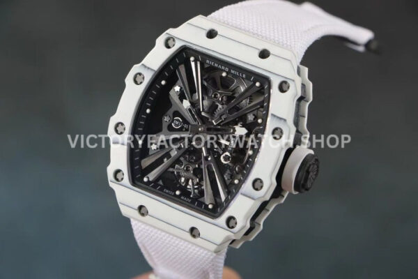 RM Factory Richard Mille RM 12-01 39mm White Carbon Fiber White Canvas Strap Skeletonized Black D (6) RM Factory Richard Mille RM 12-01 39mm White Carbon Fiber White Canvas Strap Skeletonized Black Dial