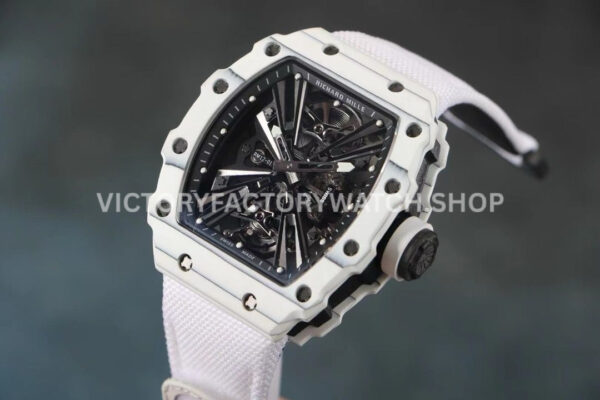 RM Factory Richard Mille RM 12-01 39mm White Carbon Fiber White Canvas Strap Skeletonized Black D (9) RM Factory Richard Mille RM 12-01 39mm White Carbon Fiber White Canvas Strap Skeletonized Black Dial