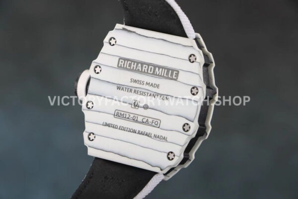 RM Factory Richard Mille RM 12-01 39mm White Carbon Fiber White Canvas Strap Skeletonized Black Dial (1) RM Factory Richard Mille RM 12-01 39mm White Carbon Fiber White Canvas Strap Skeletonized Black Dial