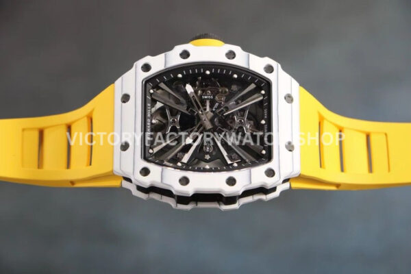 RM Factory Richard Mille RM 12-01 39mm White Carbon Fiber Yellow Rubber Strap Skeletonized Black (3) RM Factory Richard Mille RM 12-01 39mm White Carbon Fiber Yellow Rubber Strap Skeletonized Black Dial