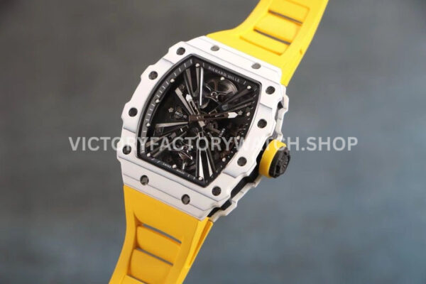 RM Factory Richard Mille RM 12-01 39mm White Carbon Fiber Yellow Rubber Strap Skeletonized Black (6) RM Factory Richard Mille RM 12-01 39mm White Carbon Fiber Yellow Rubber Strap Skeletonized Black Dial