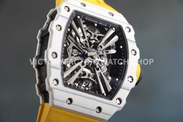 RM Factory Richard Mille RM 12-01 39mm White Carbon Fiber Yellow Rubber Strap Skeletonized Black (7) RM Factory Richard Mille RM 12-01 39mm White Carbon Fiber Yellow Rubber Strap Skeletonized Black Dial