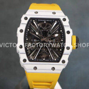 RM Factory Richard Mille RM 12-01 white carbon fiber yellow rubber strap black skeletonized dial