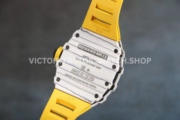 RM Factory Richard Mille RM 12-01 39mm White Carbon Fiber Yellow Rubber Strap Skeletonized Black (9) RM Factory Richard Mille RM 12-01 39mm White Carbon Fiber Yellow Rubber Strap Skeletonized Black Dial