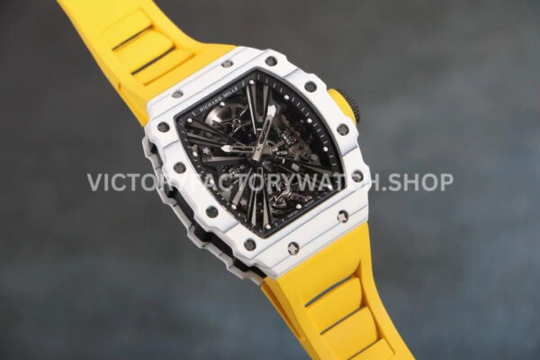 RM Factory Richard Mille RM 12-01 39mm White Carbon Fiber Yellow Rubber Strap Skeletonized Black Dial (1) RM Factory Richard Mille RM 12-01 39mm White Carbon Fiber Yellow Rubber Strap Skeletonized Black Dial