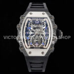 RM Factory Richard Mille RM 21-01 43mm titanium carbon fiber black rubber strap Arabic numerals skeletonized white dial