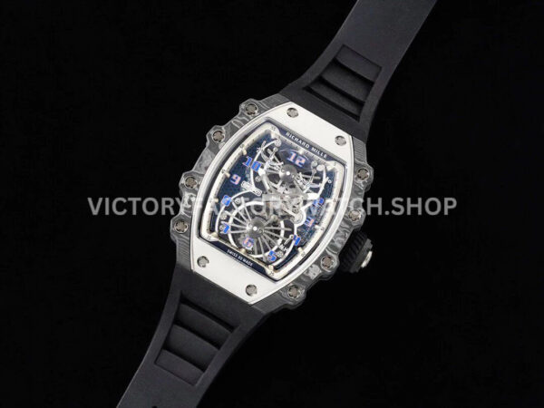 RM Factory Richard Mille RM 21-01 43mm Titanium Carbon Fiber Black Rubber Strap Arabic numerals Skeletonized White Dial