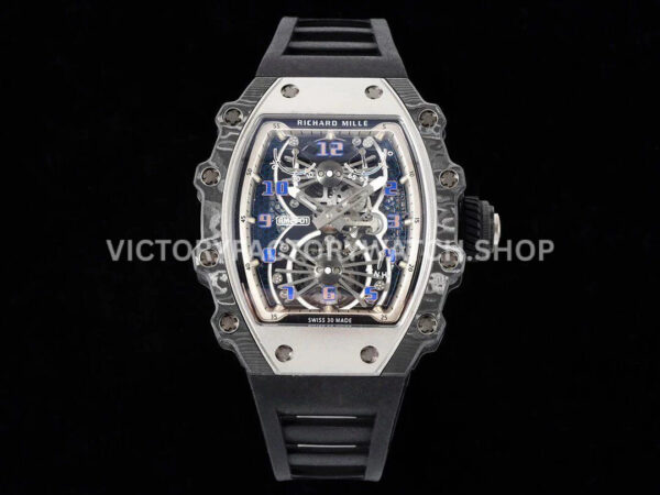 RM Factory Richard Mille RM 21-01 43mm titanium carbon fiber black rubber strap Arabic numerals skeletonized white dial