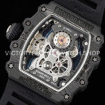 RM Factory Richard Mille RM 21-01 43mm Titanium Carbon Fiber Black Rubber Strap Arabic numerals Skeletonized White Dial