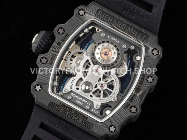 RM Factory Richard Mille RM 21-01 43mm Titanium Carbon Fiber Black Rubber Strap Arabic numerals Skeletonized White Dial