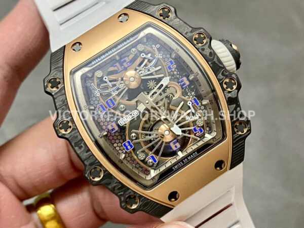 RM Factory Richard Mille RM 21-01 43mm Titanium Carbon Fiber White Rubber Strap Arabic numerals Skeletonized Silver Dial
