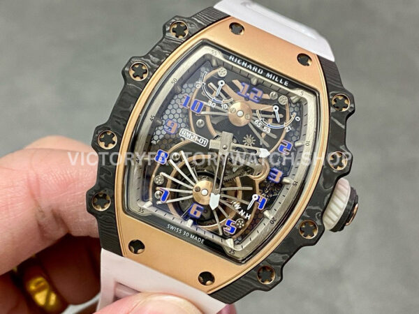 RM Factory Richard Mille RM 21-01 43mm Titanium Carbon Fiber White Rubber Strap Arabic numerals Skeletonized Silver Dial