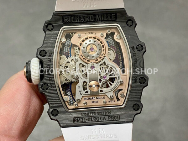 RM Factory Richard Mille RM 21-01 43mm Titanium Carbon Fiber White Rubber Strap Arabic numerals Skeletonized Silver Dial
