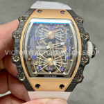 RM Factory Richard Mille RM 21-01 43mm titanium carbon fiber white rubber strap Arabic numerals skeletonized silver dial
