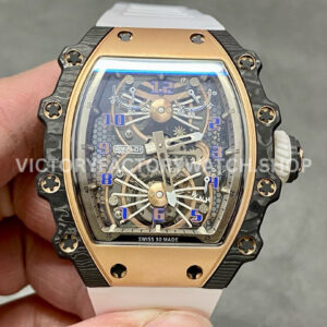 RM Factory Richard Mille RM 21-01 43mm Titanium Carbon Fiber White Rubb (8) RM Factory Richard Mille RM 21-01 43mm titanium carbon fiber white rubber strap Arabic numerals skeletonized silver dial