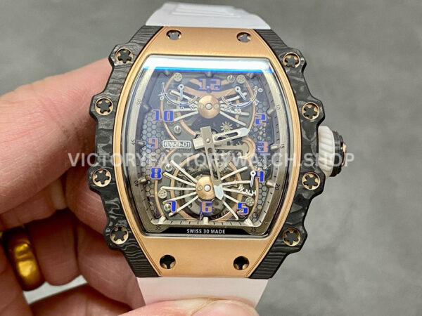 RM Factory Richard Mille RM 21-01 43mm titanium carbon fiber white rubber strap Arabic numerals skeletonized silver dial