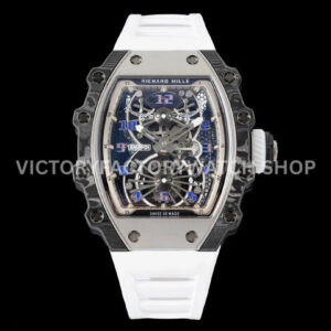 RM Factory Richard Mille RM 21-01 43mm Titanium Carbon Fiber White Rubbe (3) RM Factory Richard Mille RM 21-01 43mm titanium carbon fiber white rubber strap Arabic numerals skeletonized white dial